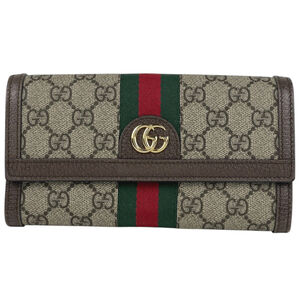 Gucci GUCCI Long Wallet GG Pattern Sherry Line Web Coated Canvas Beige Green ...